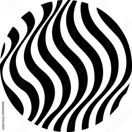 Curved stripes and lines form an optical round pattern. Vector design template for logo, badge, avatar.