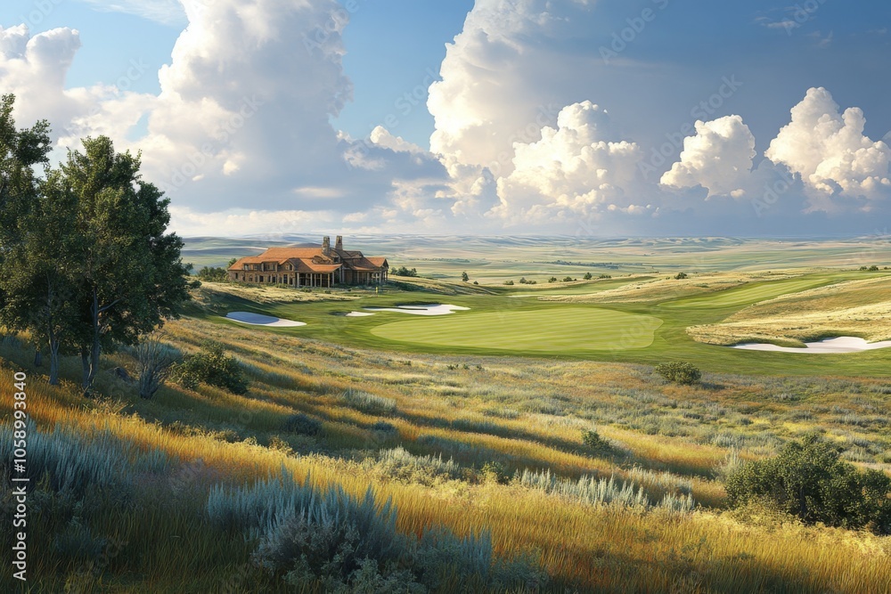 Luxury Golf Course Home with Dramatic Sky and Green Grass Luxury Golf Course Home with Dramatic Sky and Green Grass