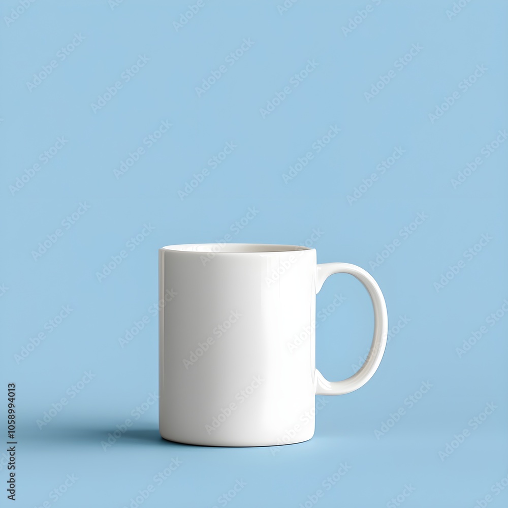 Obraz premium Minimalist white coffee mug on a blue background