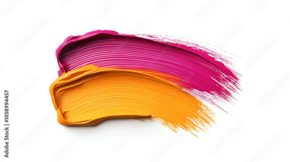 Vibrant acrylic paint strokes in bright magenta and rich yellow on a clean white background, showcasing texture and color blending in an abstract art style. Vibrant acrylic paint strokes in bright magenta and rich yellow on a clean white background, showcasing texture and color blending in an abstract art style.