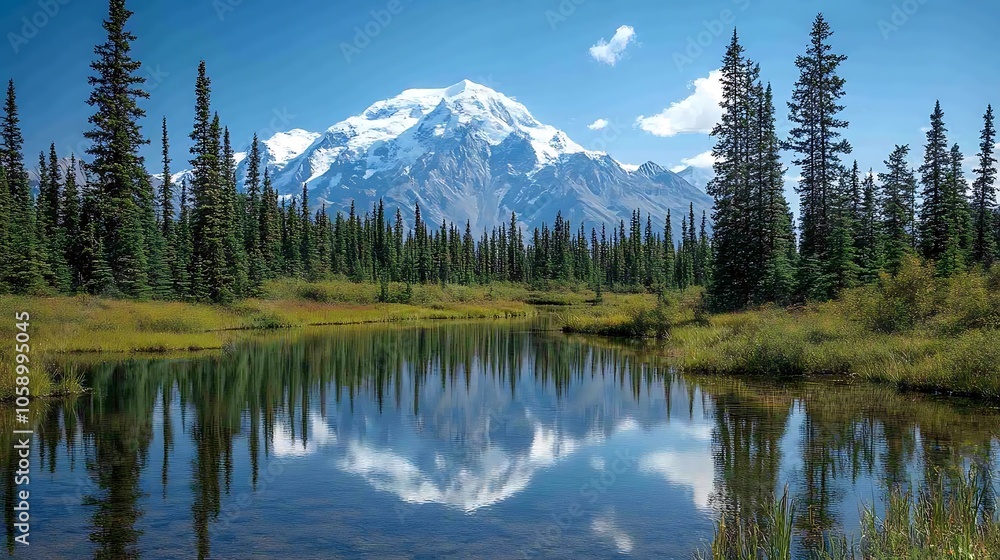Scenic Snow-Capped Mountain Reflection in Calm Lake Scenic Snow-Capped Mountain Reflection in Calm Lake