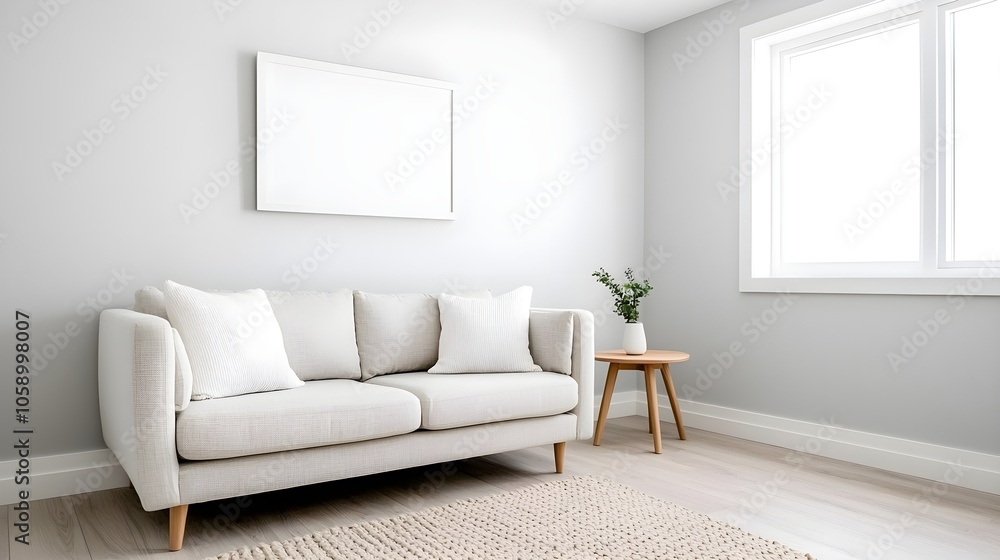 Fototapeta premium Minimalist living room with cozy sofa and natural light