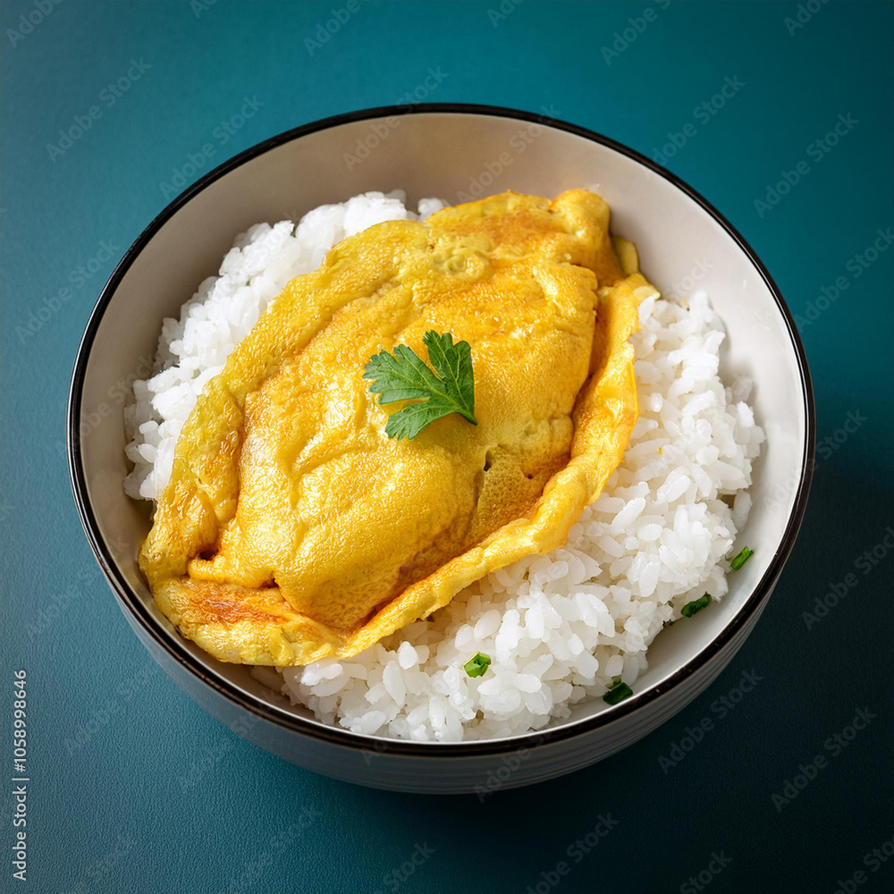 a bowl of white rice with omelet on it a bowl of white rice with omelet on it