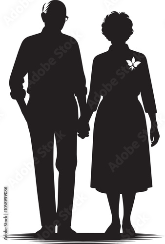 Grandparents together silhouette vector illustration isolated on a white background