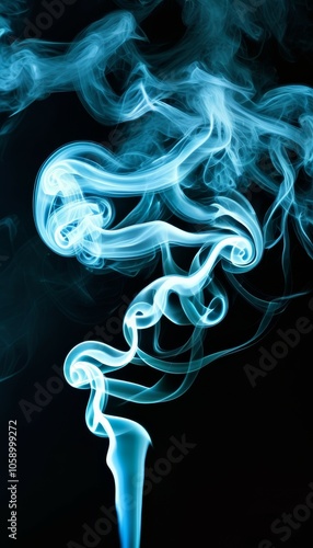 intertwining wavy clouds of smoke wriggle like snakes on a dark background in gray-blue colors photo