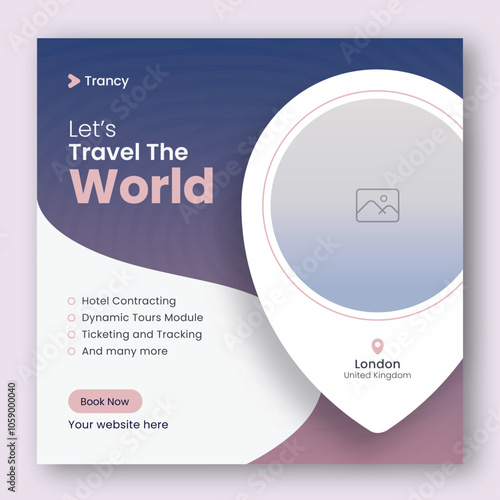 Social media post banner or square flyer design template for travel holiday vacation	