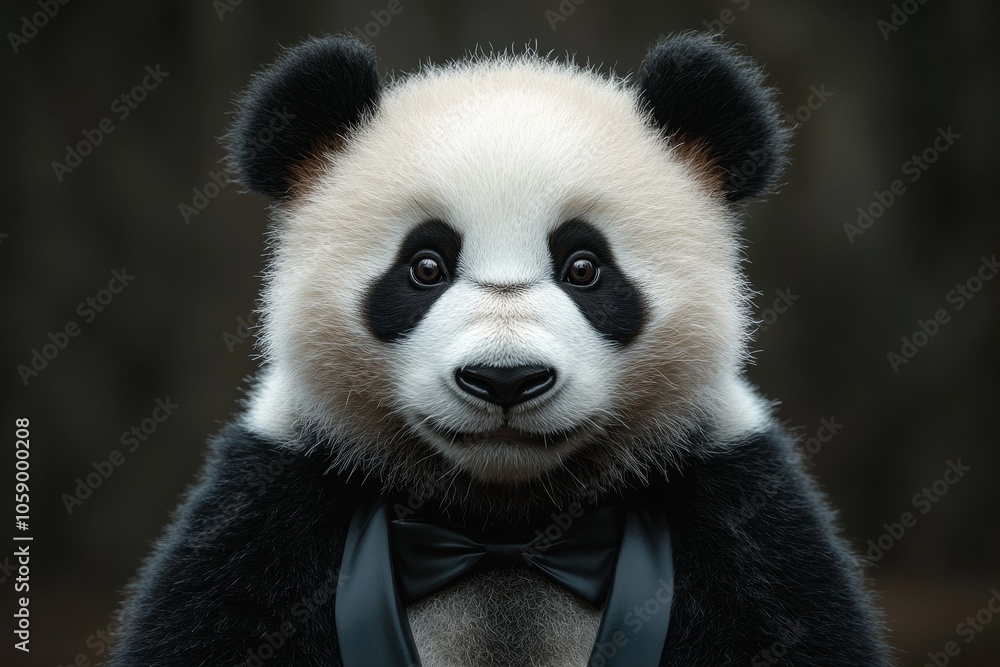 Obraz premium Using generative AI, an animated portrait of a panda in a business suit was created