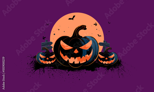 Haunted dark halloween wallpaper background with bats in the sky on a full moon night