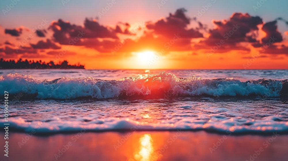 Waves Crashing on Rocky Shore at Sunset Waves Crashing on Rocky Shore at Sunset