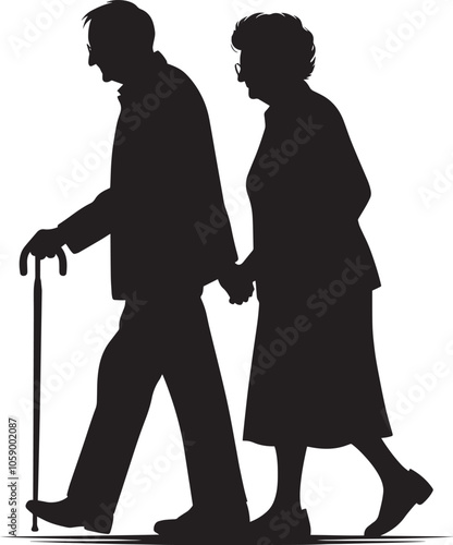 Grandparents together silhouette vector illustration isolated on a white background