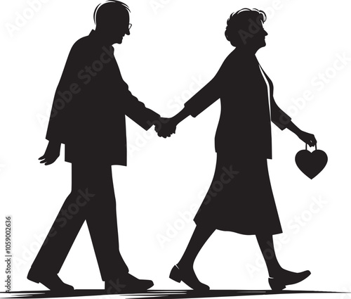 Grandparents together silhouette vector illustration isolated on a white background