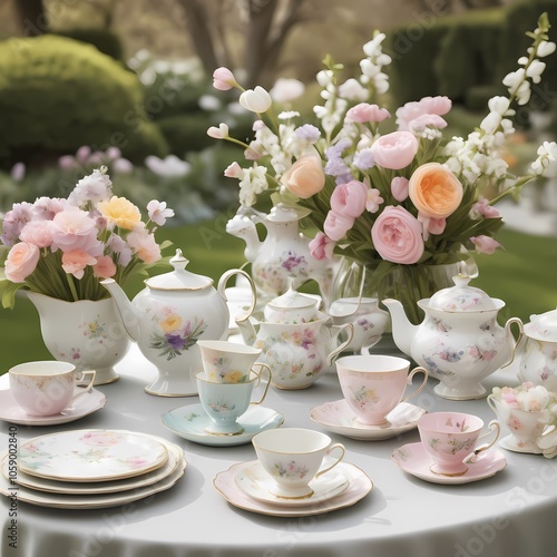 Wallpaper Mural cup of tea and flowers Torontodigital.ca