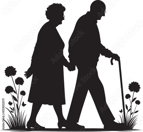 Grandparents together silhouette vector illustration isolated on a white background