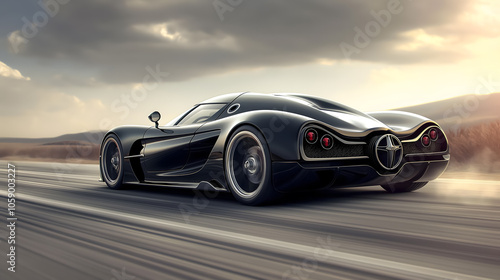 Rear View of Futuristic Black Sports Car on Open Road