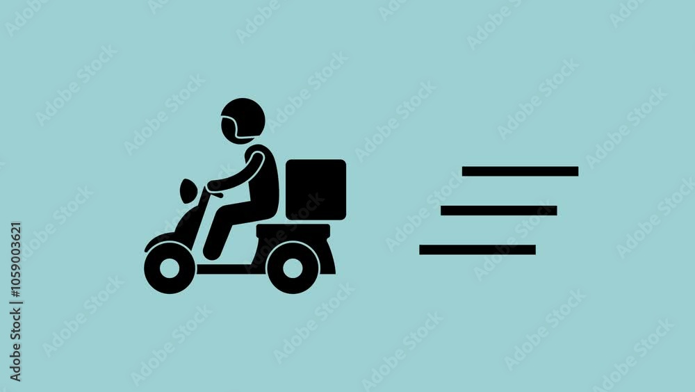 Modern flat animation of a motorcycle delivering. package delivery person. courier stickman.