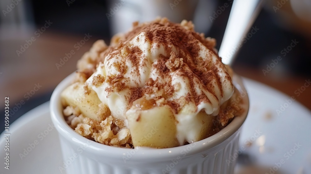 Delicious apple crumble topped with cinnamon, perfect for breakfast or brunch, apple, crumble, cinnamon, homemade, baked, sweet . Delicious apple crumble topped with cinnamon, perfect for breakfast or brunch, apple, crumble, cinnamon, homemade, baked, sweet .