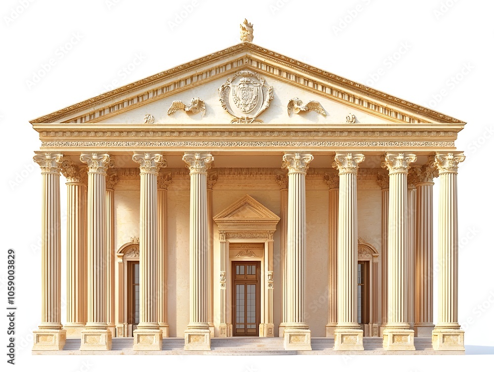 Obraz premium Majestic Neoclassical Palace with Ornate Columns and Pediment on White Background