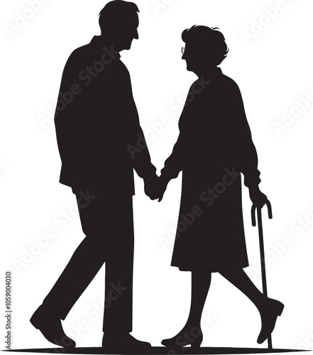 Grandparents together silhouette vector illustration isolated on a white background