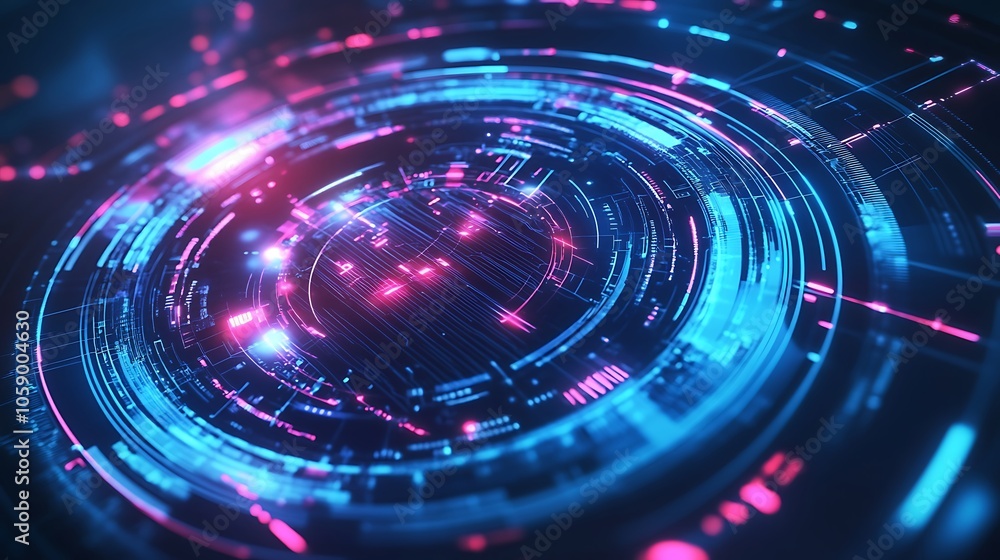 Advanced Futuristic Circular Interface Display with Digital Data Visualization Elements Photo Advanced Futuristic Circular Interface Display with Digital Data Visualization Elements Photo