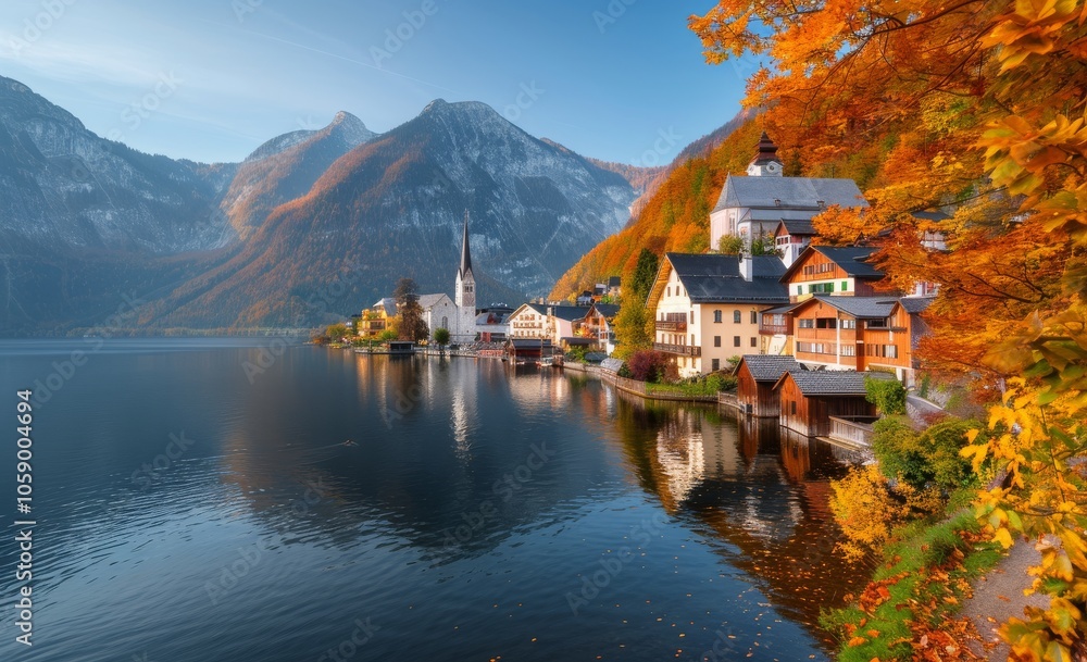 Fototapeta premium Lake Town at Sunset