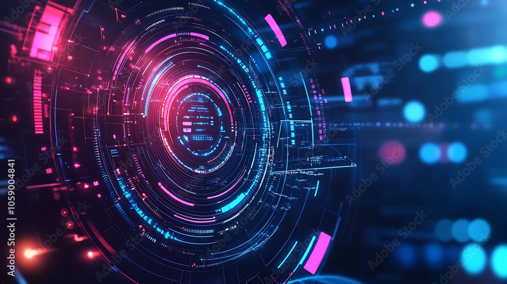 Cutting-Edge Digital Interface Display with Futuristic Circular Data Visualization Graphics Photo Cutting-Edge Digital Interface Display with Futuristic Circular Data Visualization Graphics Photo