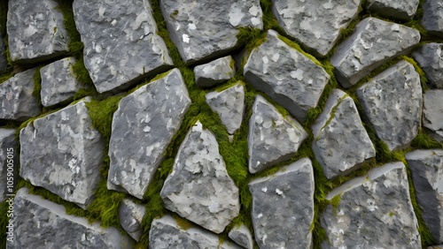 Authentic Weathered Grey Stone Wall Texture with Moss Details for Urban Design