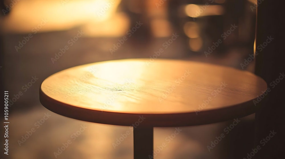 Wooden Tabletop Illuminated by Warm Sunlight in an Interior Setting Wooden Tabletop Illuminated by Warm Sunlight in an Interior Setting