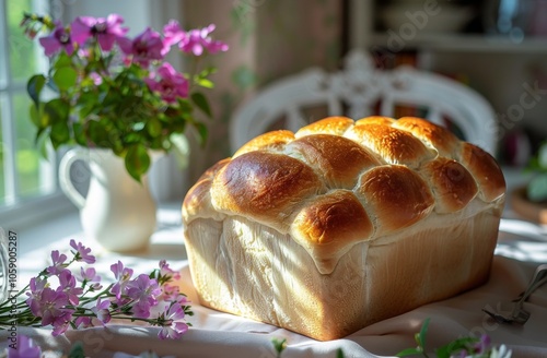 Freshly Baked Loaf Of Bread On Wooden Cutting Board