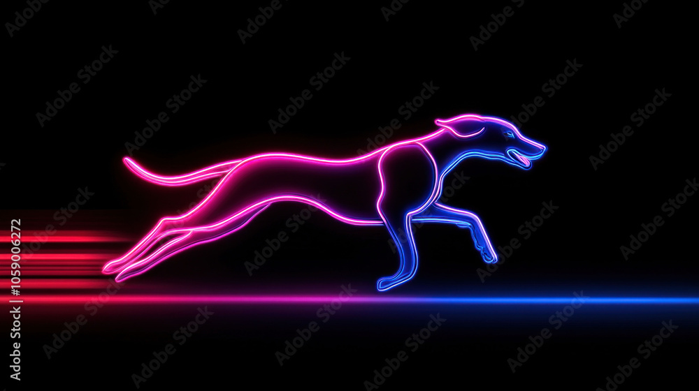 Obraz premium Neon Dog Running in Motion