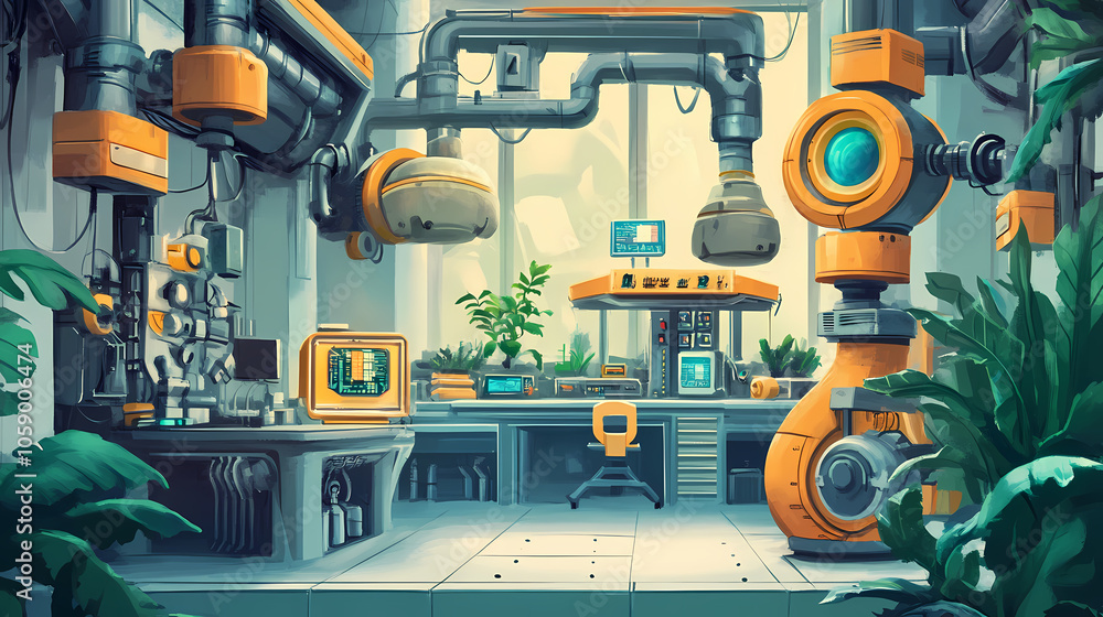 Game art: futuristic machines and plants. Sci-Fi Laboratory. Illustration Game art: futuristic machines and plants. Sci-Fi Laboratory. Illustration