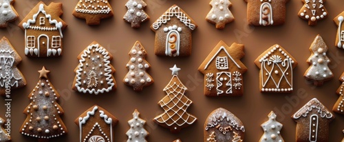Decorated Gingerbread Cookies On A Brown Surface