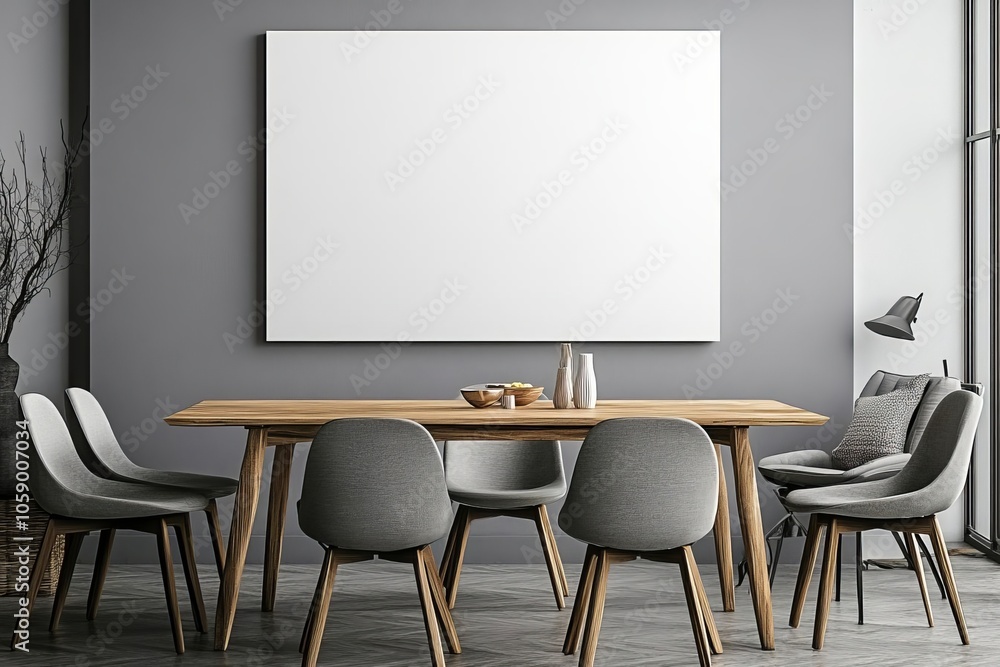 Fototapeta premium Blank Poster Mockup Hanging on Wall