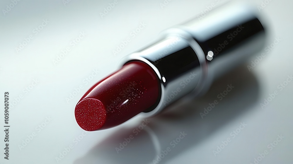 vivid red lipstick resting on a pristine white background, highlighting its luxurious texture and vibrant shade, exuding glamour and confidence in beauty and fashion