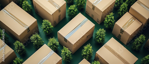 Cardboard Boxes and Green Plants. photo