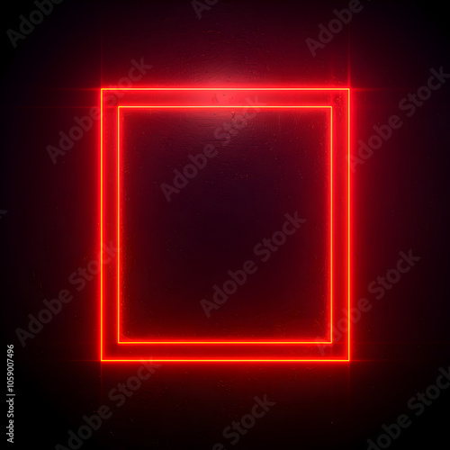 Neon red square glowing on dark background.