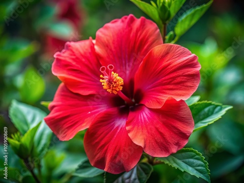 Red Hibiscus Flower Plant Photography - Vibrant Bloom Closeup