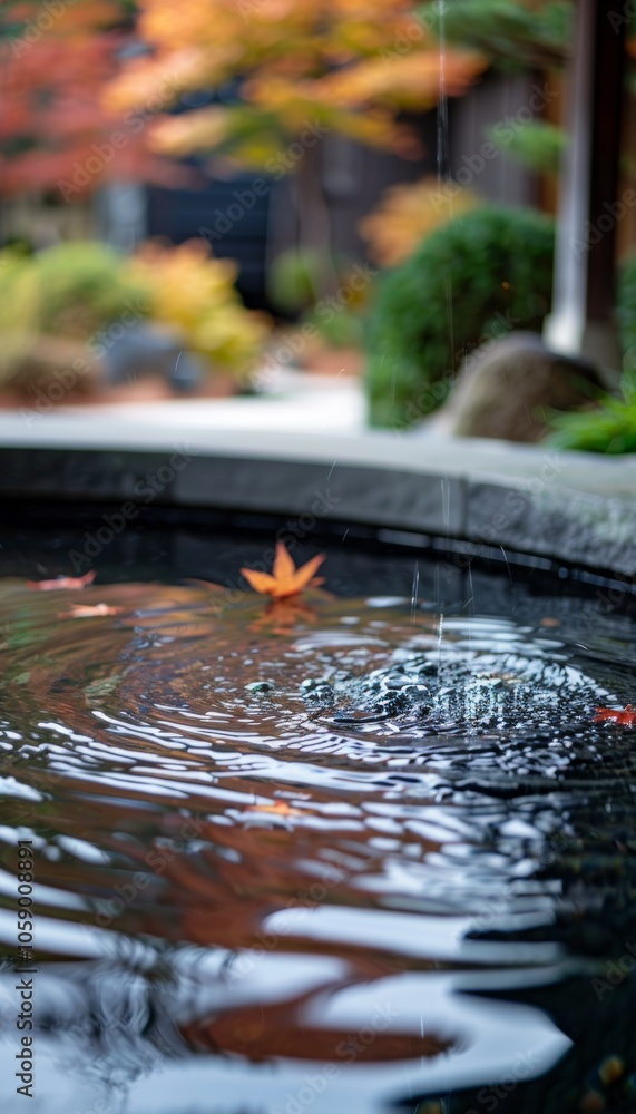 Fototapeta premium Tranquil outdoor scene with gentle stream and vibrant autumn leaves, perfect for meditation