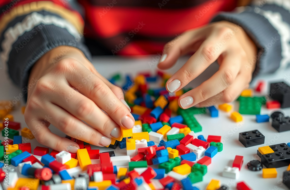 hands of a person playing with blocks hands of a person playing with blocks