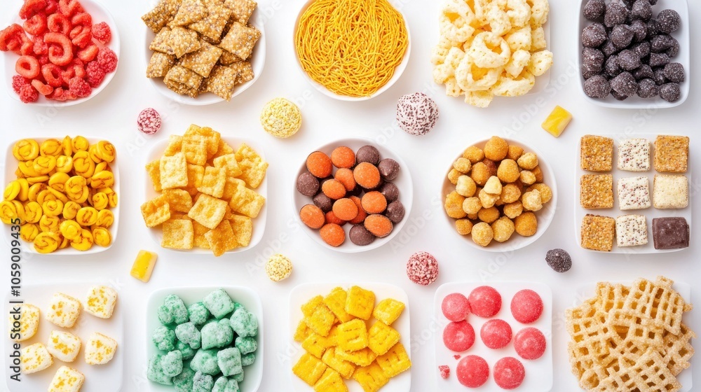 Variety of Colorful and Crunchy Cereal Snacks Variety of Colorful and Crunchy Cereal Snacks