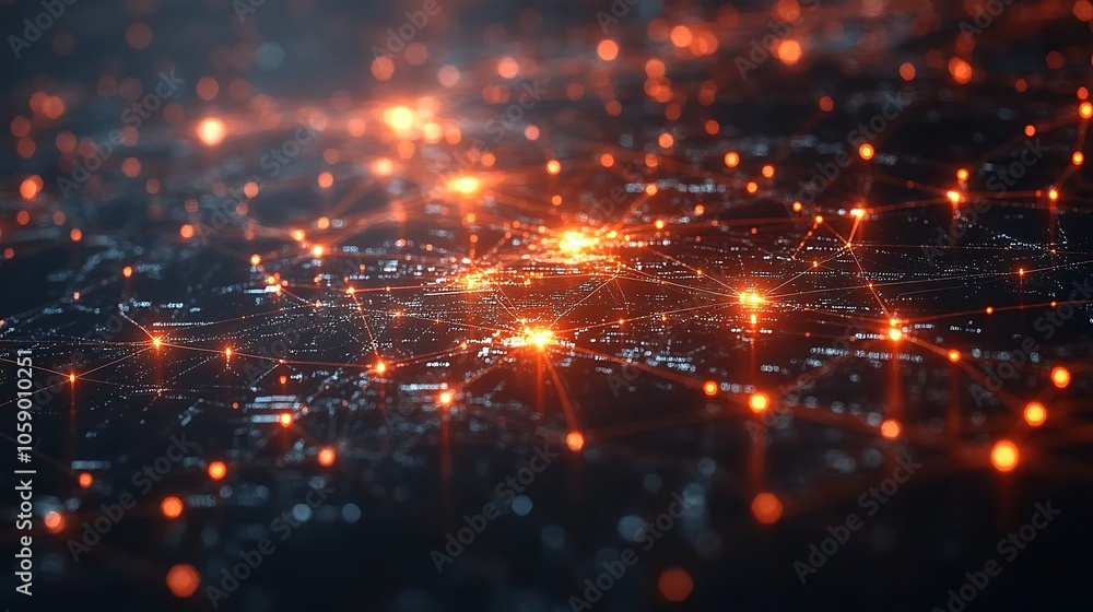 Fototapeta premium Abstract digital network with glowing nodes and lines.