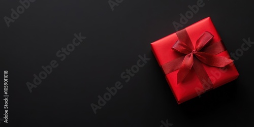 Elegant red gift box with a ribbon on a black background, perfect for celebrations and special occasions.