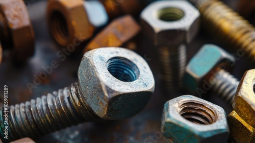 Close-up of Rusty Nuts and Bolts