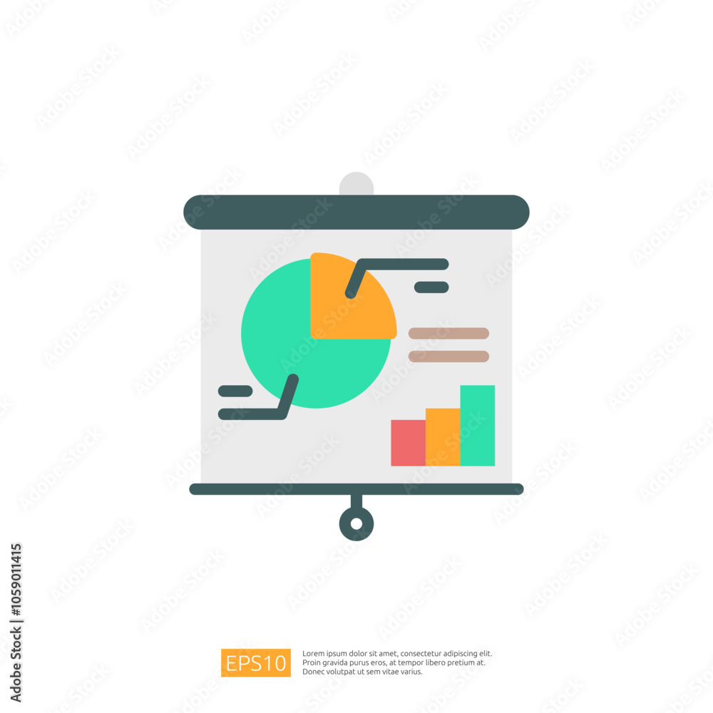 Fototapeta premium This image features a presentation slide with a pie chart, bar graph, and data points, illustrating analytical information in a visually appealing manner.