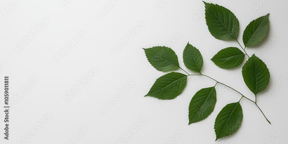 Fototapeta premium Green leaves on a white isolated background, perfect for nature-themed projects and designs.