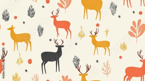 Abstract Deer and Leaf Pattern Design