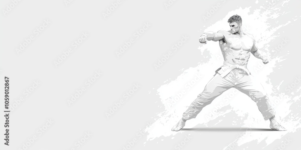 Fototapeta premium Martial artist in action, showcasing strength and focus against a white isolated background.