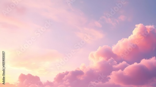 romantic backdrop featuring soft clouds in a pink sky during sunset, perfect for postcards and book illustrations, evoking a sense of tranquility and beauty