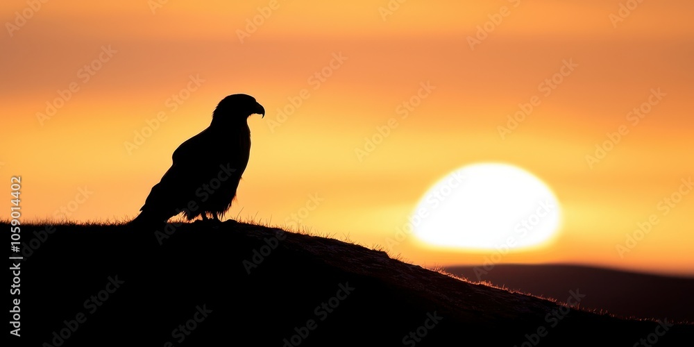 Fototapeta premium Silhouette of a bird against a vibrant sunset backdrop, showcasing nature's beauty and tranquility.