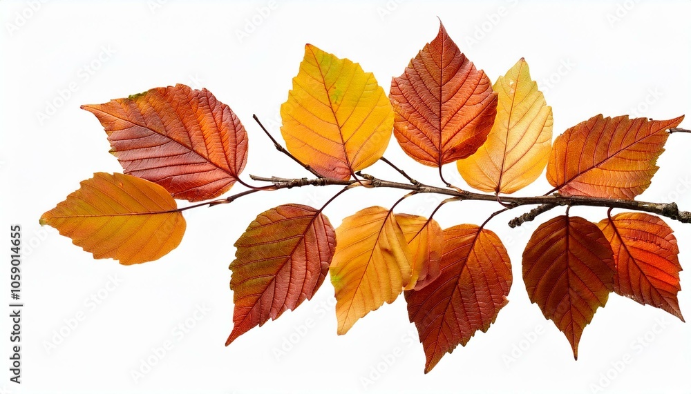 Autumn fall leaves on a branch isolated on transparent or white background Autumn fall leaves on a branch isolated on transparent or white background
