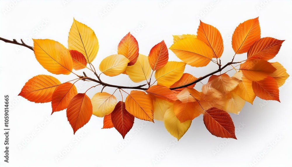 Autumn fall leaves on a branch isolated on transparent or white background Autumn fall leaves on a branch isolated on transparent or white background